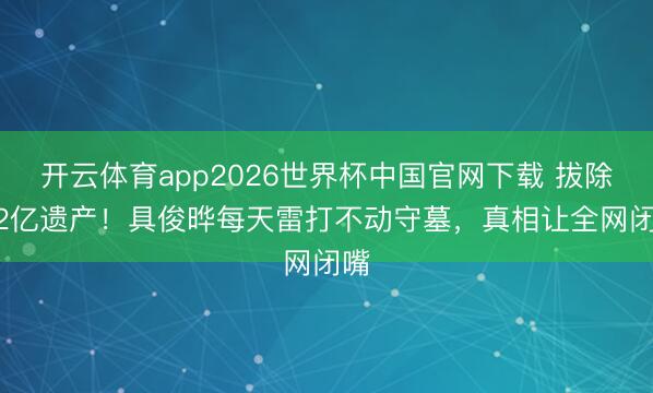 开云体育app2026世界杯中国官网下载 拔除2.2亿遗产!具俊晔每天雷打不动守墓,真相让全网闭嘴